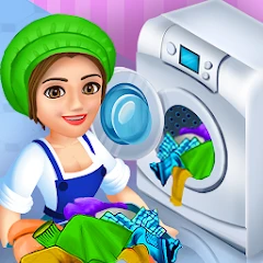 Jogo de lavar roupa na máquina