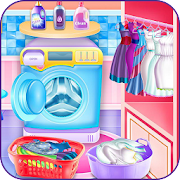 Washing clothes and ironing game icon
