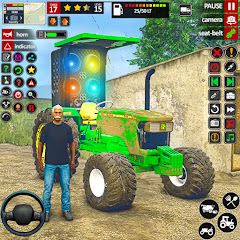 Indian Farmer Tractor Farming Icon