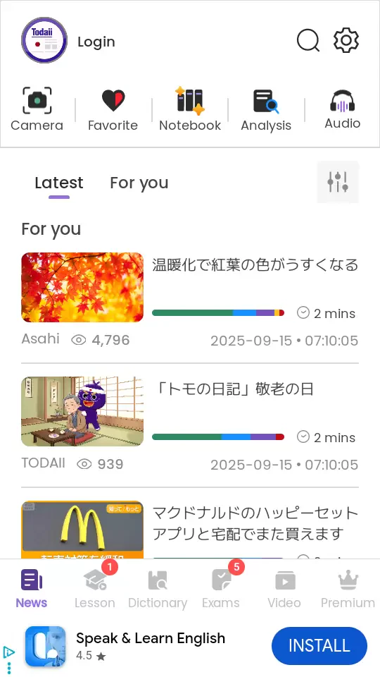 Todaii: Learn Japanese N5-N1